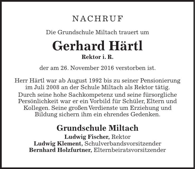 Traueranzeige Gerhard Härtl