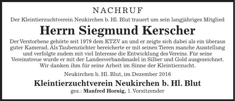 Traueranzeige Siegmund Kerscher