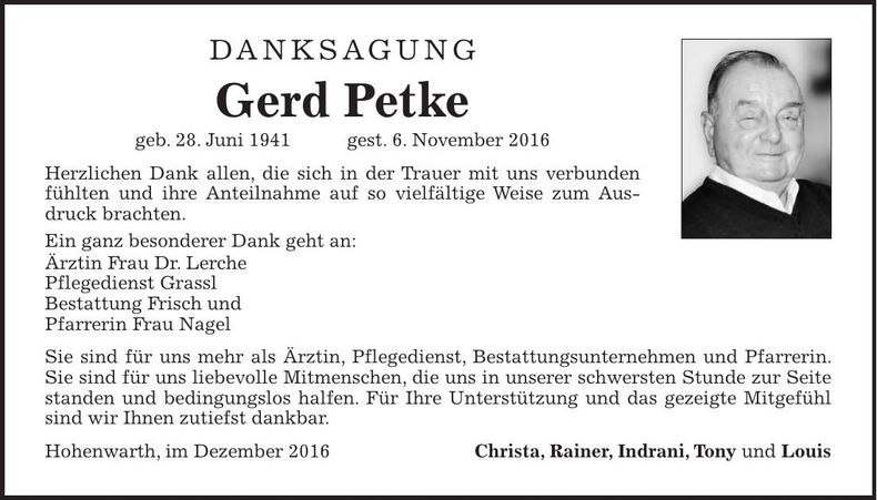 Traueranzeige Gerd Petke