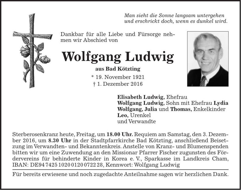 Traueranzeige Wolfgang Ludwig
