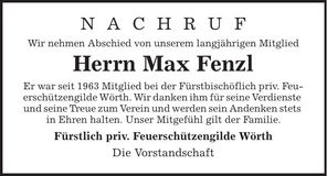 Traueranzeige Max Fenzl