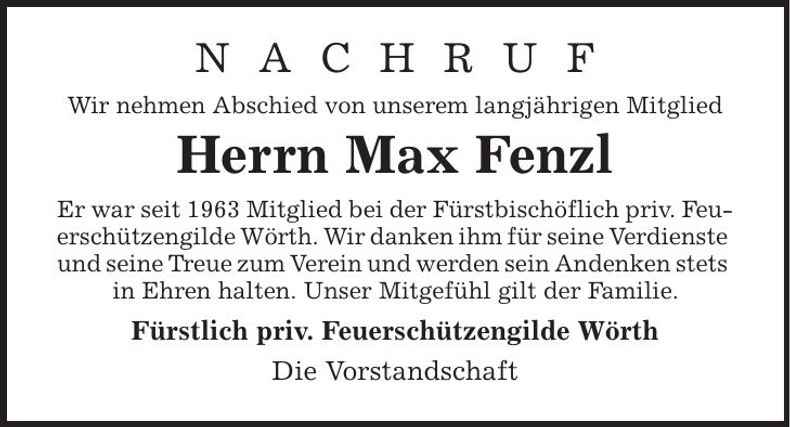 Traueranzeige Max Fenzl