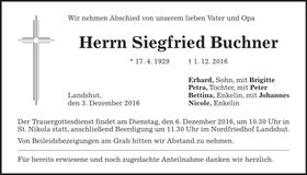 Traueranzeige Siegfried Buchner