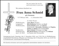 Traueranzeige Anna Schmid