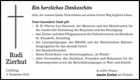 Traueranzeige Rudi Zierhut