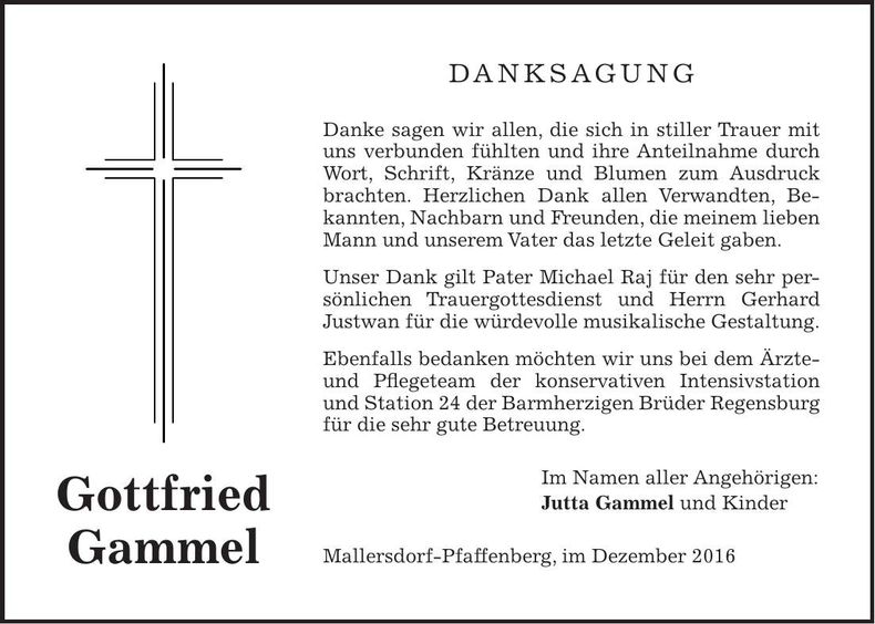 Traueranzeige Gottfried Gammel