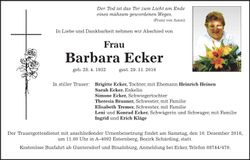 Traueranzeige Barbara Ecker