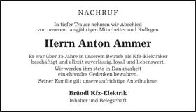 Traueranzeige Anton Ammer
