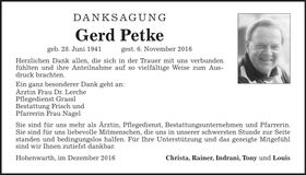 Traueranzeige Gerd Petke