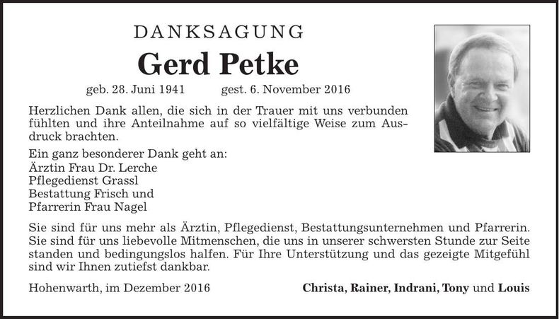 Traueranzeige Gerd Petke