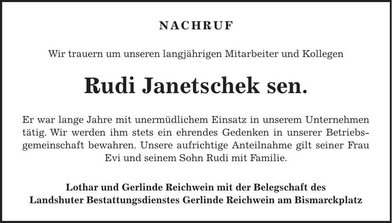 Traueranzeige Rudi Janetschek sen.