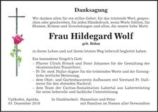 Traueranzeige Hildegard Wolf