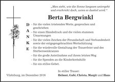 Traueranzeige Berta Bergwinkl