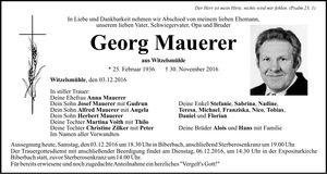 Traueranzeige Georg Mauerer