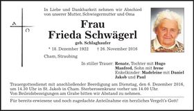 Traueranzeige Frieda Schwägerl
