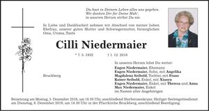 Traueranzeige Cilli Niedermaier