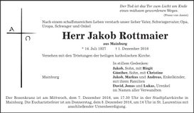 Traueranzeige Jakob Rottmaier