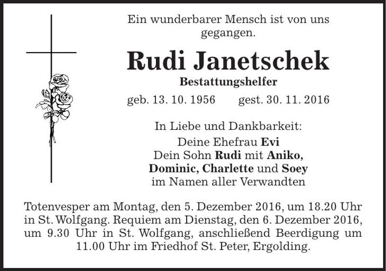 Traueranzeige Rudi Janetschek