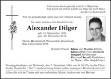 Traueranzeige Alexander Dilger