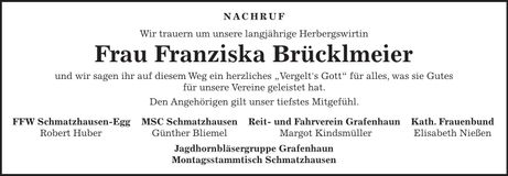 Traueranzeige Franziska Brücklmeier