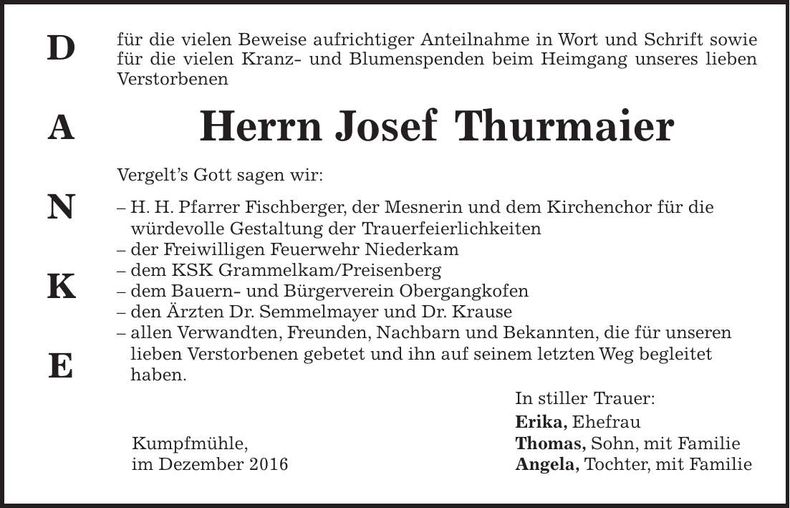 Traueranzeige Josef Thurmaier