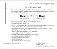 Traueranzeige Franz Bast