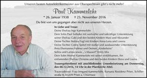 Traueranzeige Paul Kammerlohr