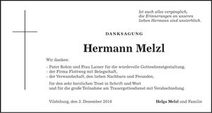 Traueranzeige Hermann Melzl