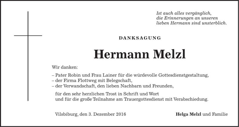 Traueranzeige Hermann Melzl