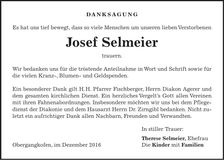 Traueranzeige Josef Selmeier