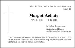 Traueranzeige Margot Achatz