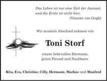 Traueranzeige Toni Storf