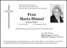 Traueranzeige Maria Blümel
