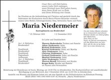 Traueranzeige Maria Niedermeier