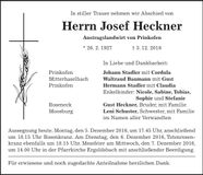 Traueranzeige Josef Heckner