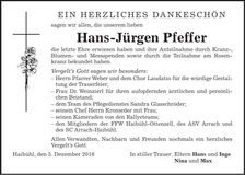 Traueranzeige Hans-Jürgen Pfeffer
