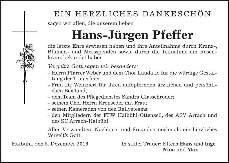 Traueranzeige Hans-Jürgen Pfeffer