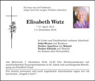 Traueranzeige Elisabeth Wutz