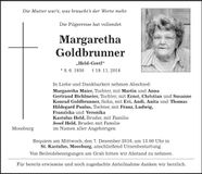Traueranzeige Margaretha Goldbrunner