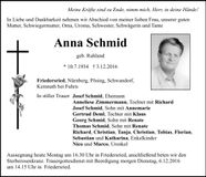 Traueranzeige Anna Schmid