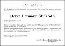 Traueranzeige Hermann Stickroth
