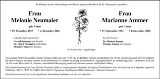 Traueranzeige Melanie/Ammer Neumaier/Ammer