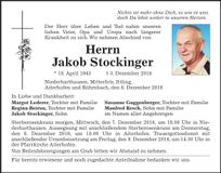 Traueranzeige Jakob Stockinger
