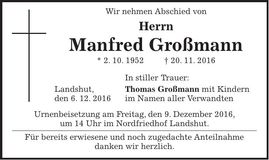 Traueranzeige Manfred Großmann