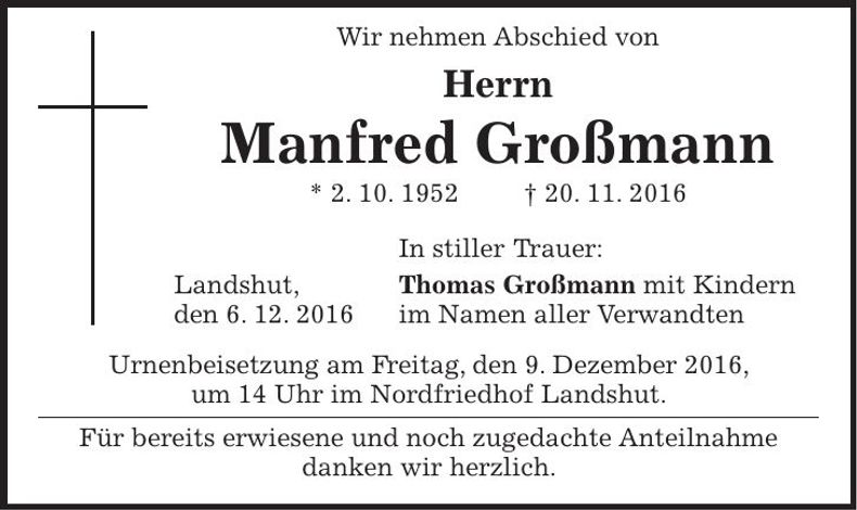 Traueranzeige Manfred Großmann
