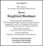 Traueranzeige Siegfried Buchner