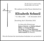 Traueranzeige Elisabeth Schneil