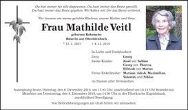 Traueranzeige Mathilde Veitl