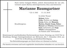Traueranzeige Marianne Baumgartner