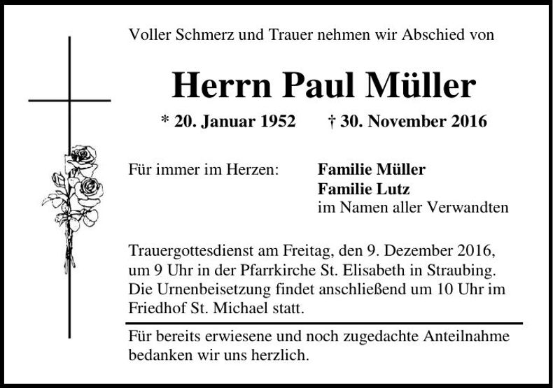 Traueranzeige Paul Müller